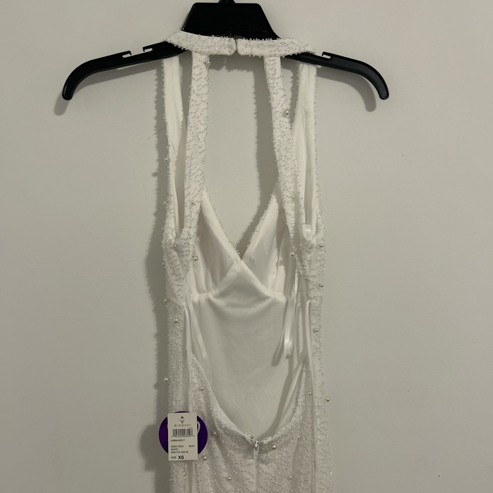 Elegant White Beaded Halter Dress